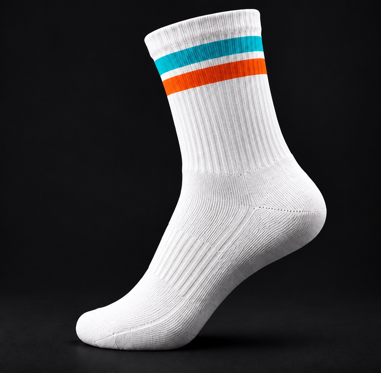 Beyaz, turkuaz ve turuncu çizgili Retro Stripes spor çorabı